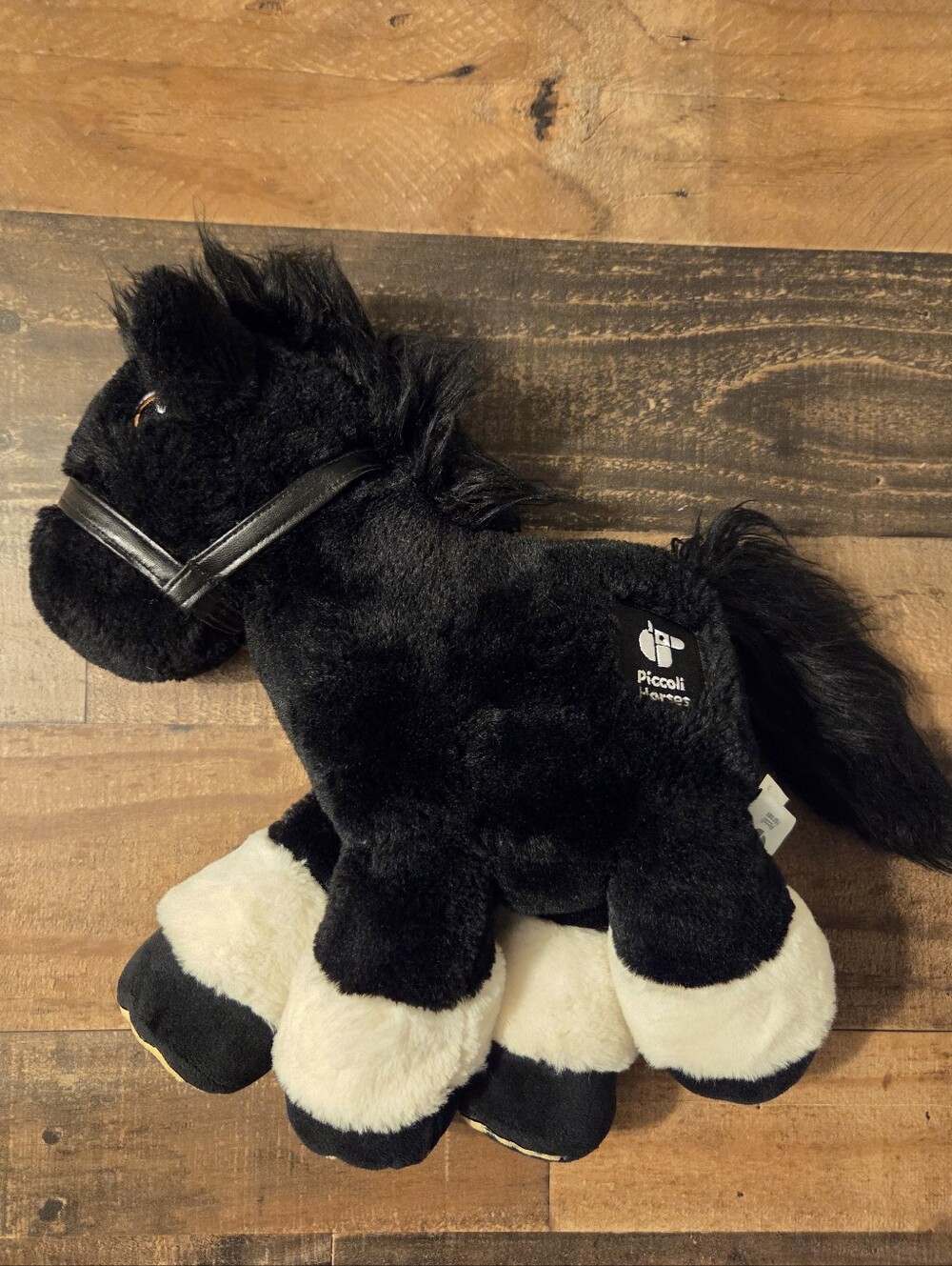 PICCOLI HORSES Black Plush Race Horse White Socks & Blaze W/ Bridle